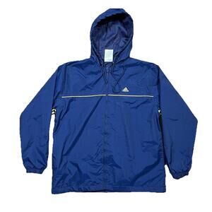 90s Adidas Windbreaker Jacket Mens Medium M Blue Yellow Hooded Zip